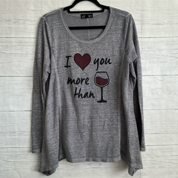 Absolutely Famous Tops - Absolutely Famous Long Sleeve Top I Love You More Than Wine | SIZE L